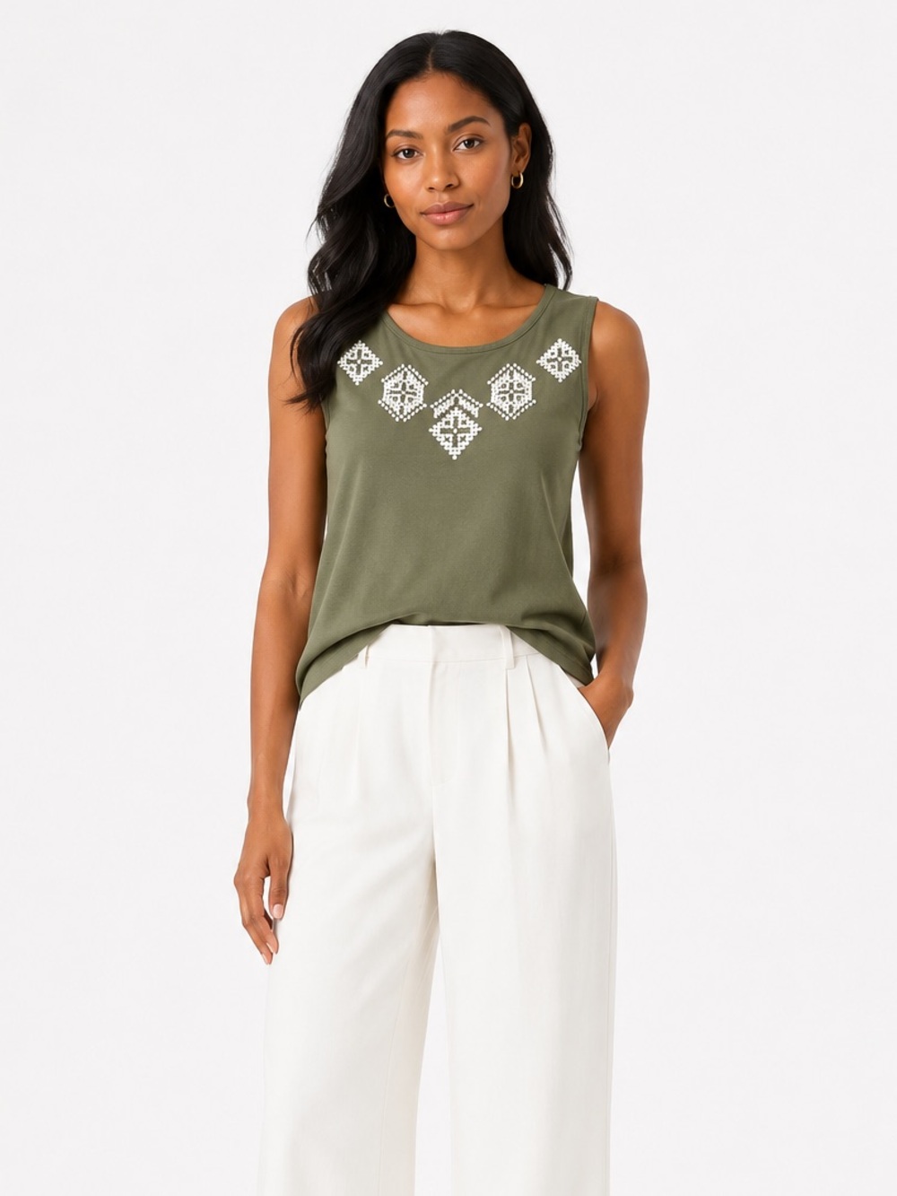 Banana Republic Embroidered Tank Top Sz XS Shell Keyhole Office Classic Momcore